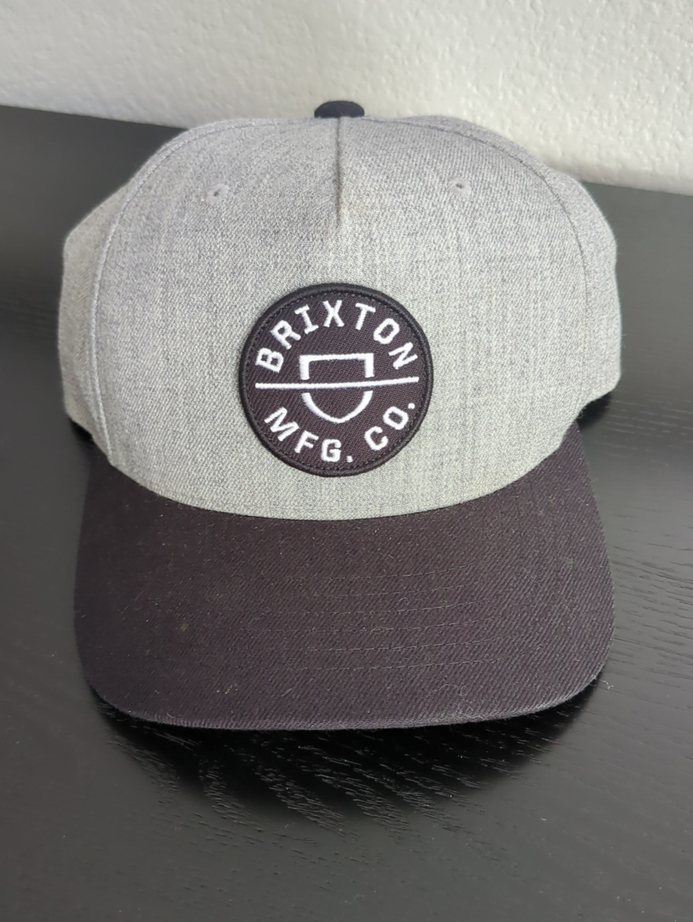 Brixton Grey Crown with Black Brim Patch Hat